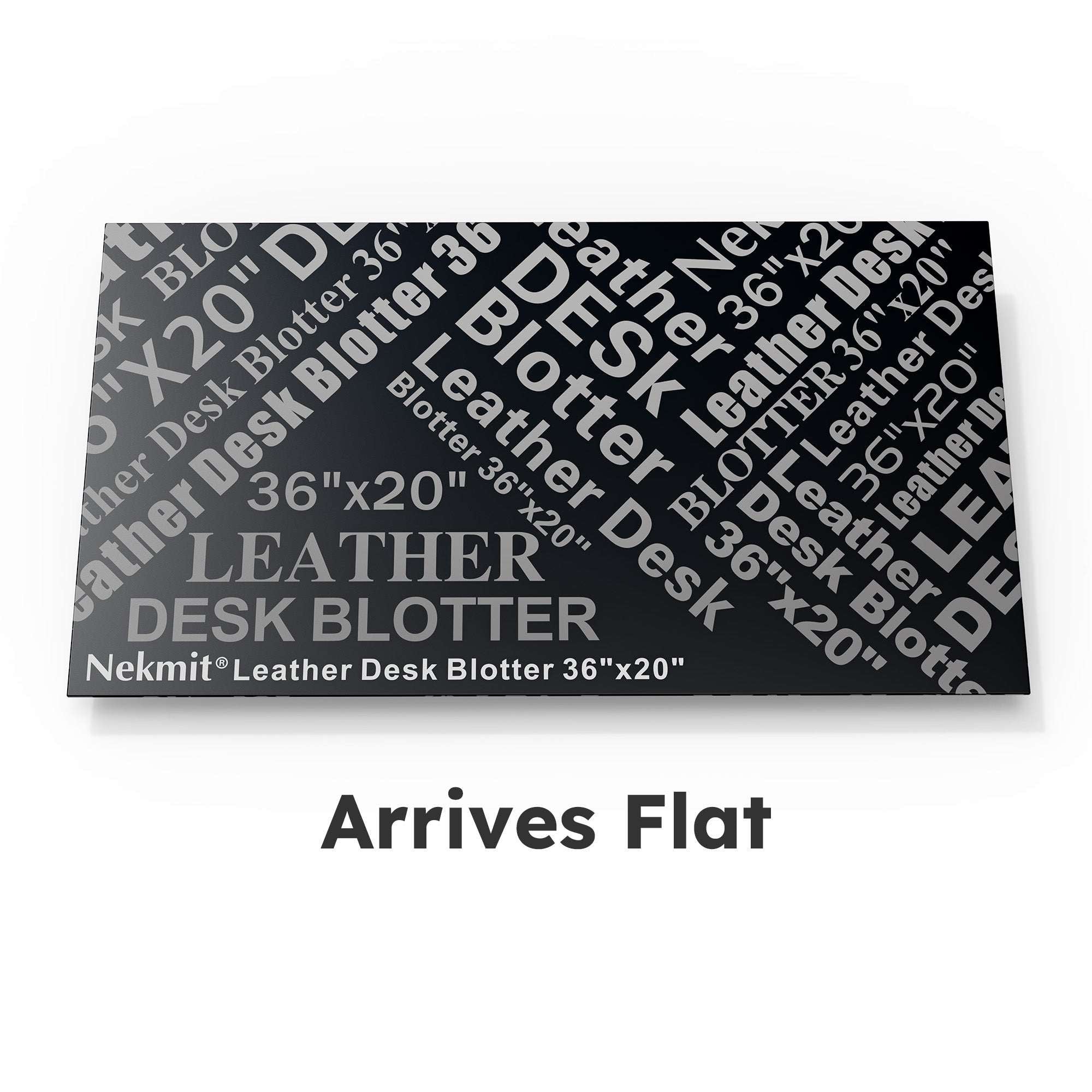 Nekmit leather desk blotters packaging with branding and product details.