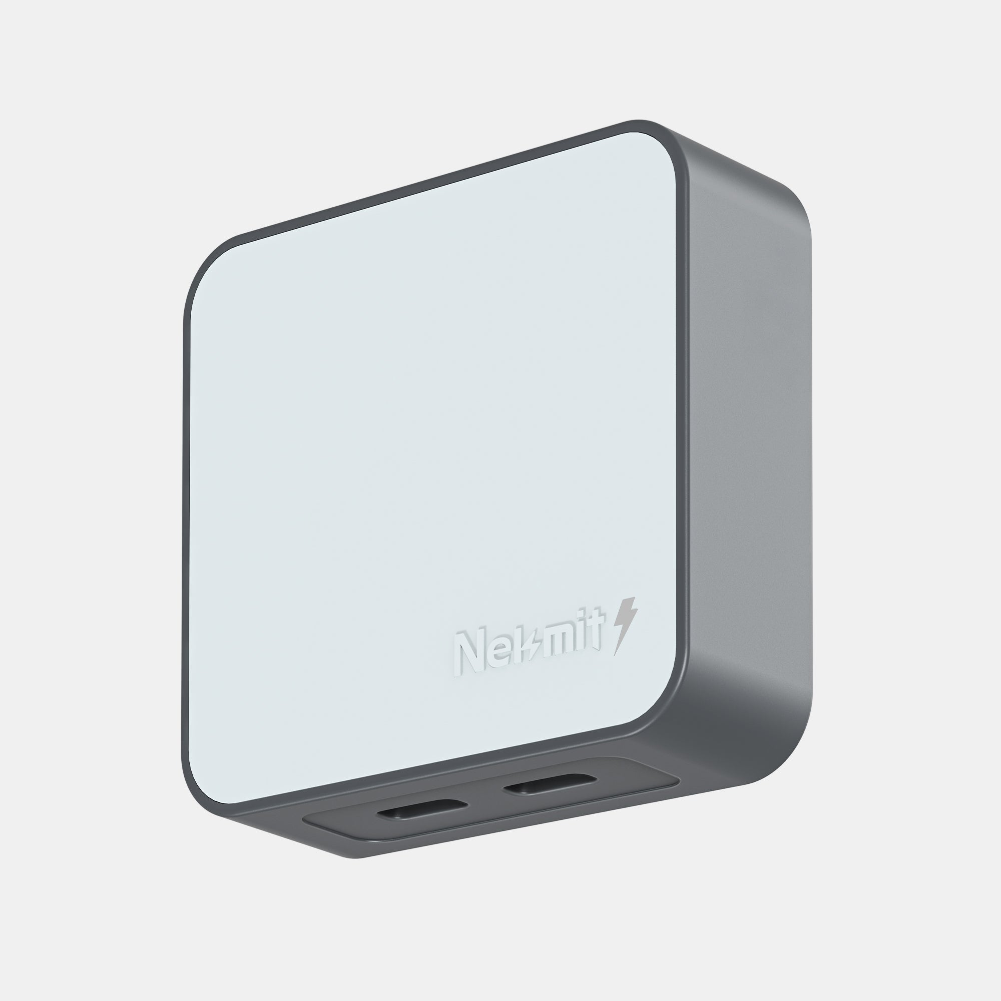 Net-mit power adapter with two USB ports on a light gray background