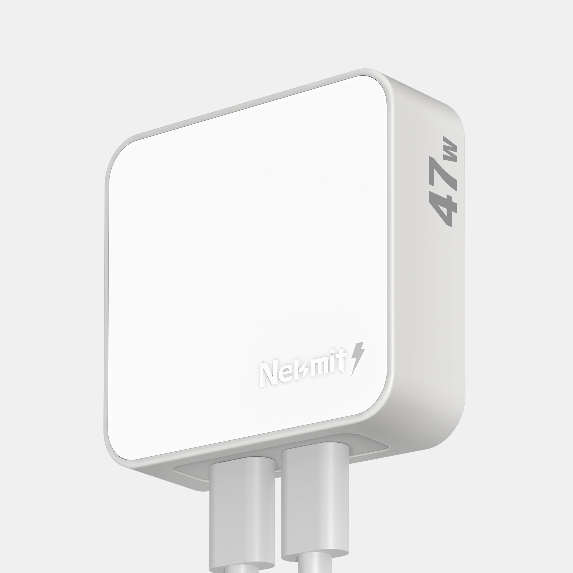 White power adapter with 'Nexmitt' branding on a light gray background
