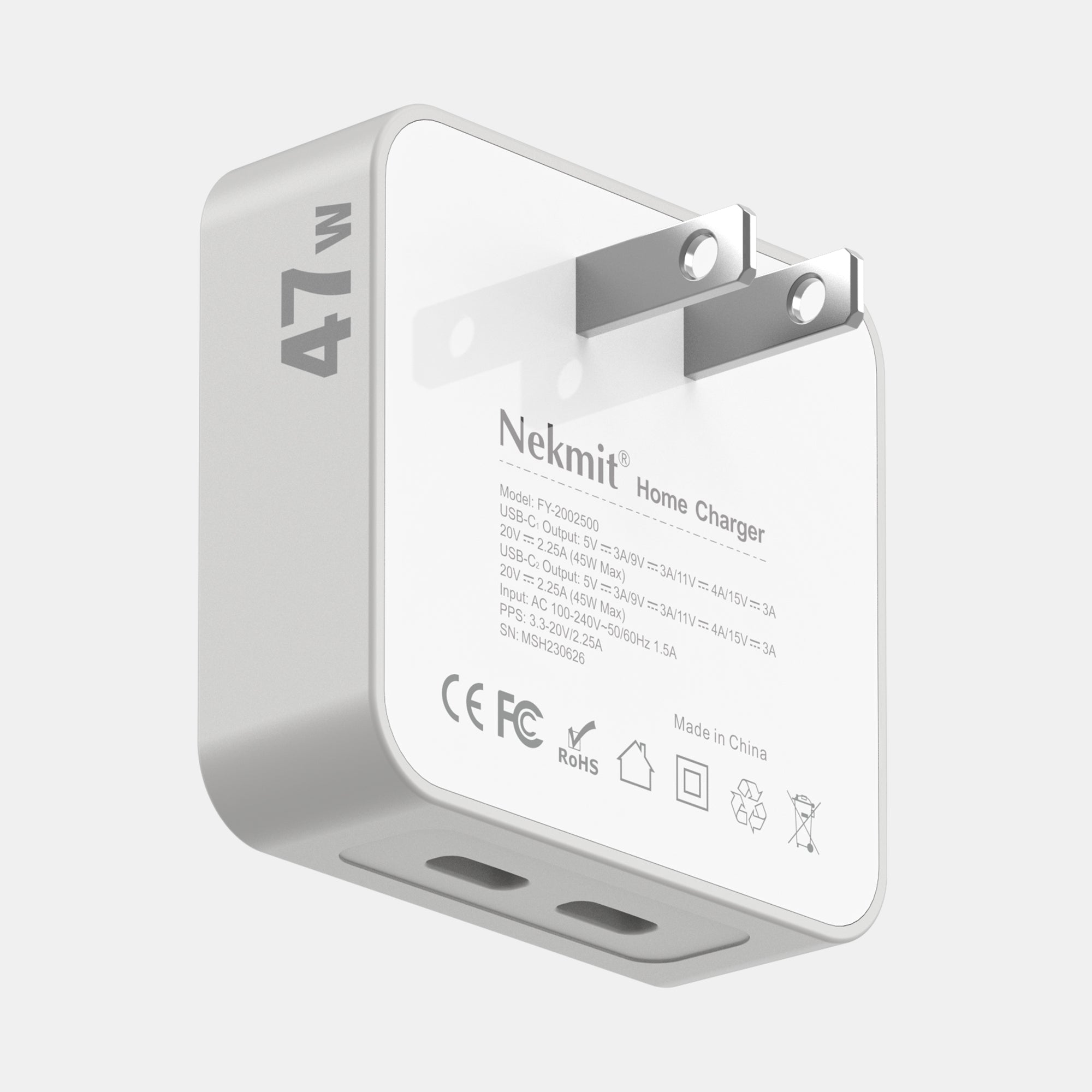Nekmit home charger with multiple ports on a white background