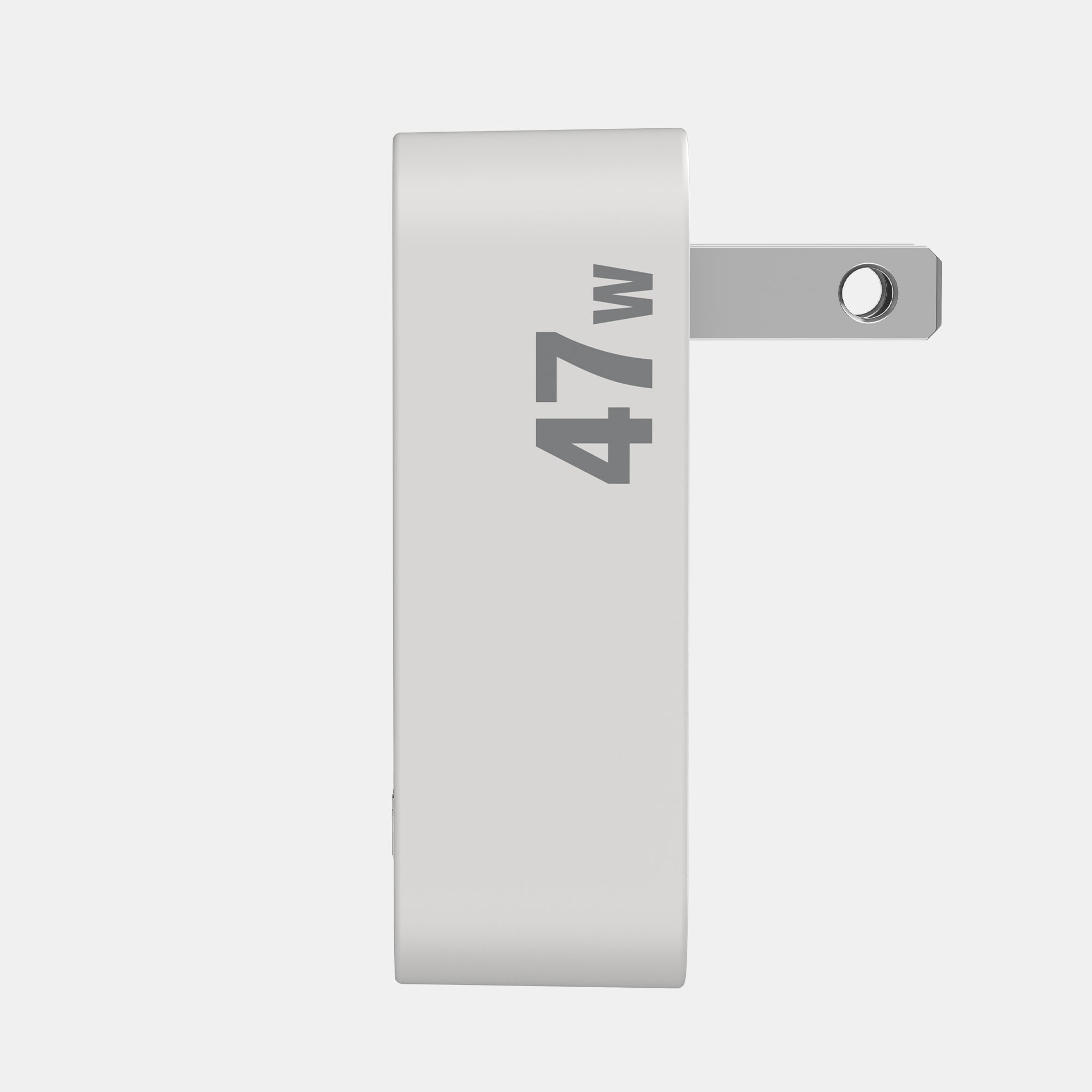 Silver power bank with '47W' marking on a white background