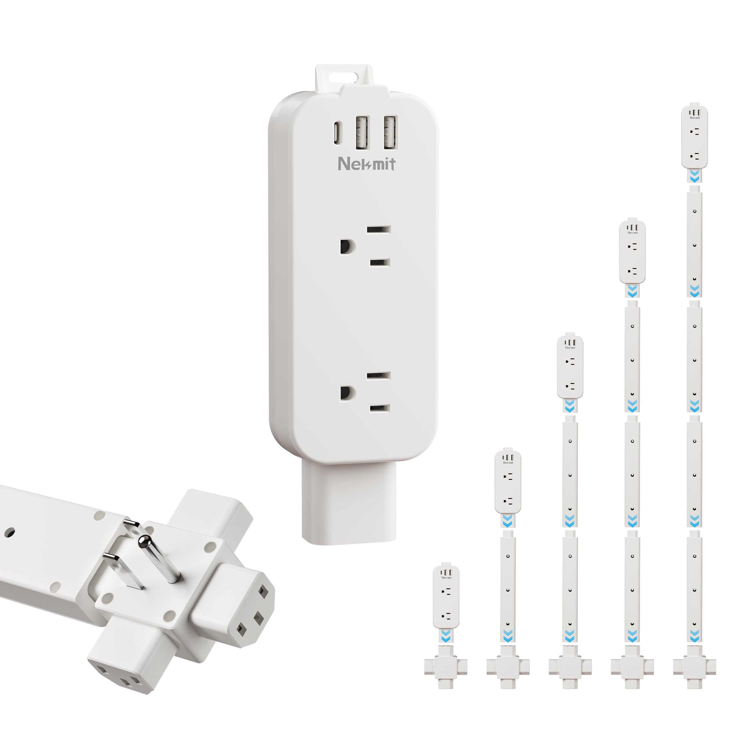 Nekmit 36" Outlet Extender Stick, 4-Way Rotation, 1 USB-C + 2 USB-A + 2 AC