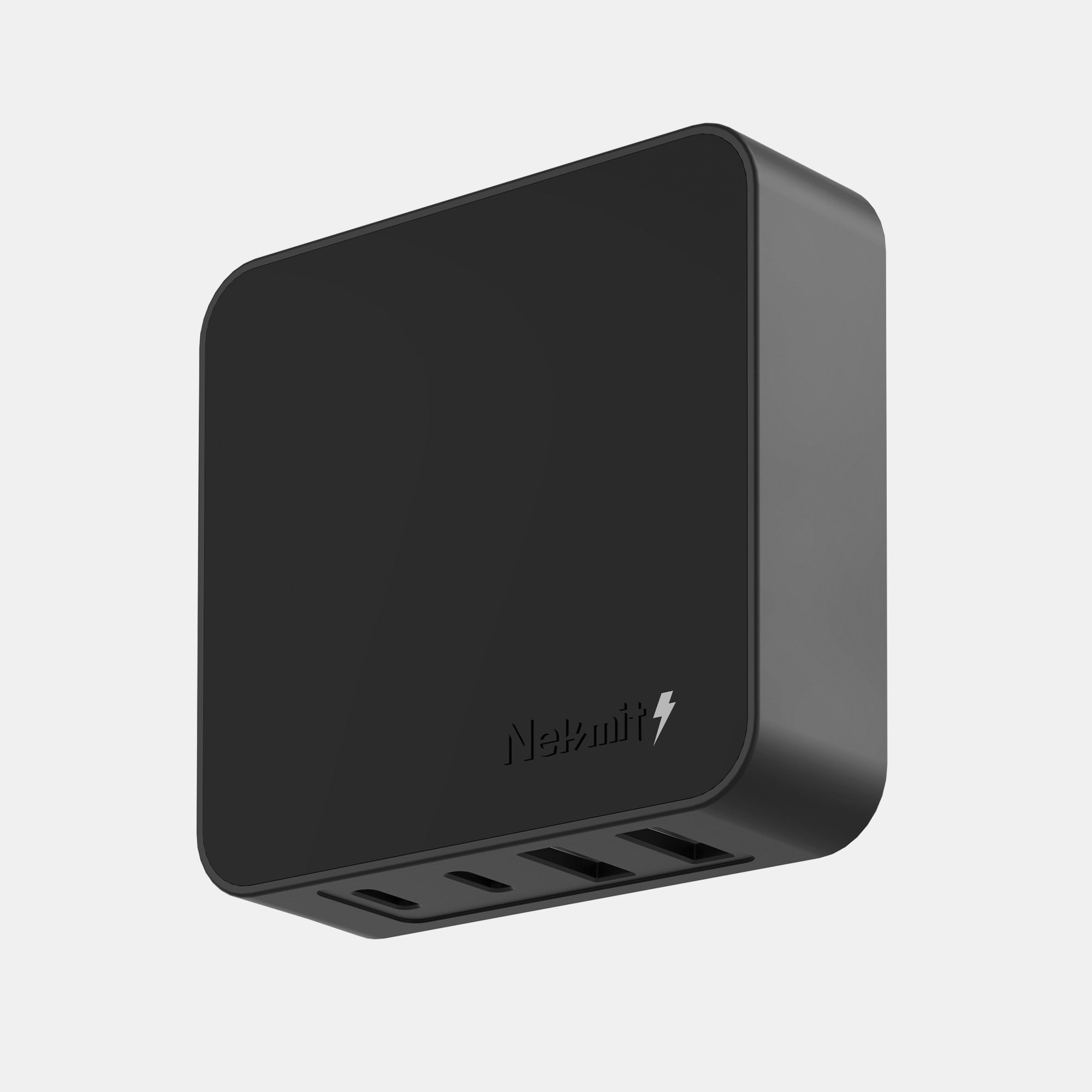 Black multiple-port charging adapter with Netbull logo on a light gray background
