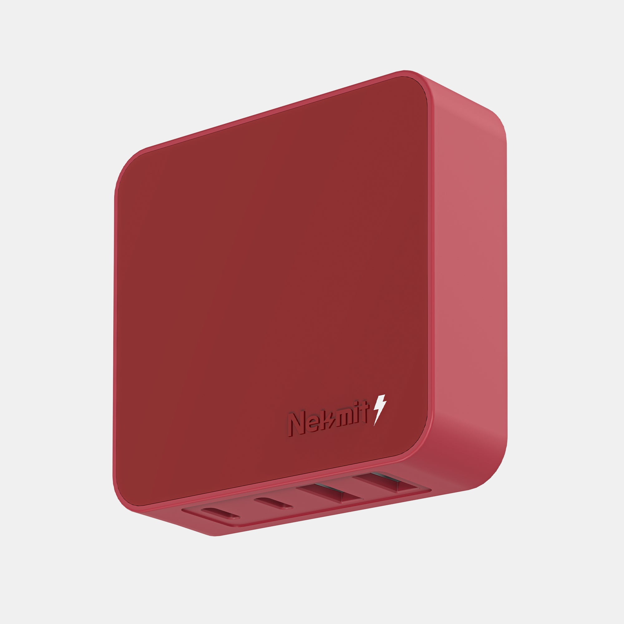 Red portable charger with 'Nekobit' branding on a light gray background