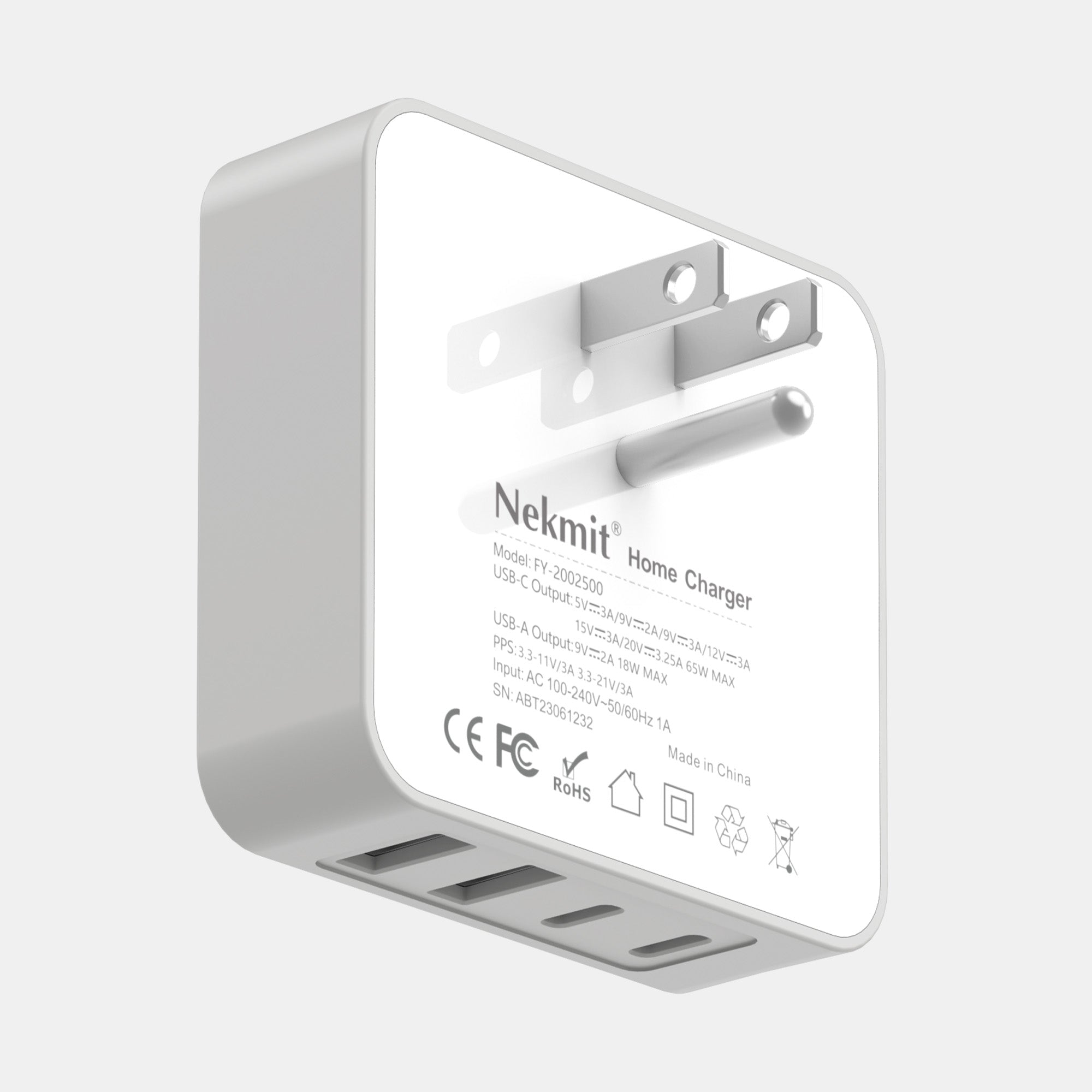 Nekmit home charger with multiple USB ports on a white background