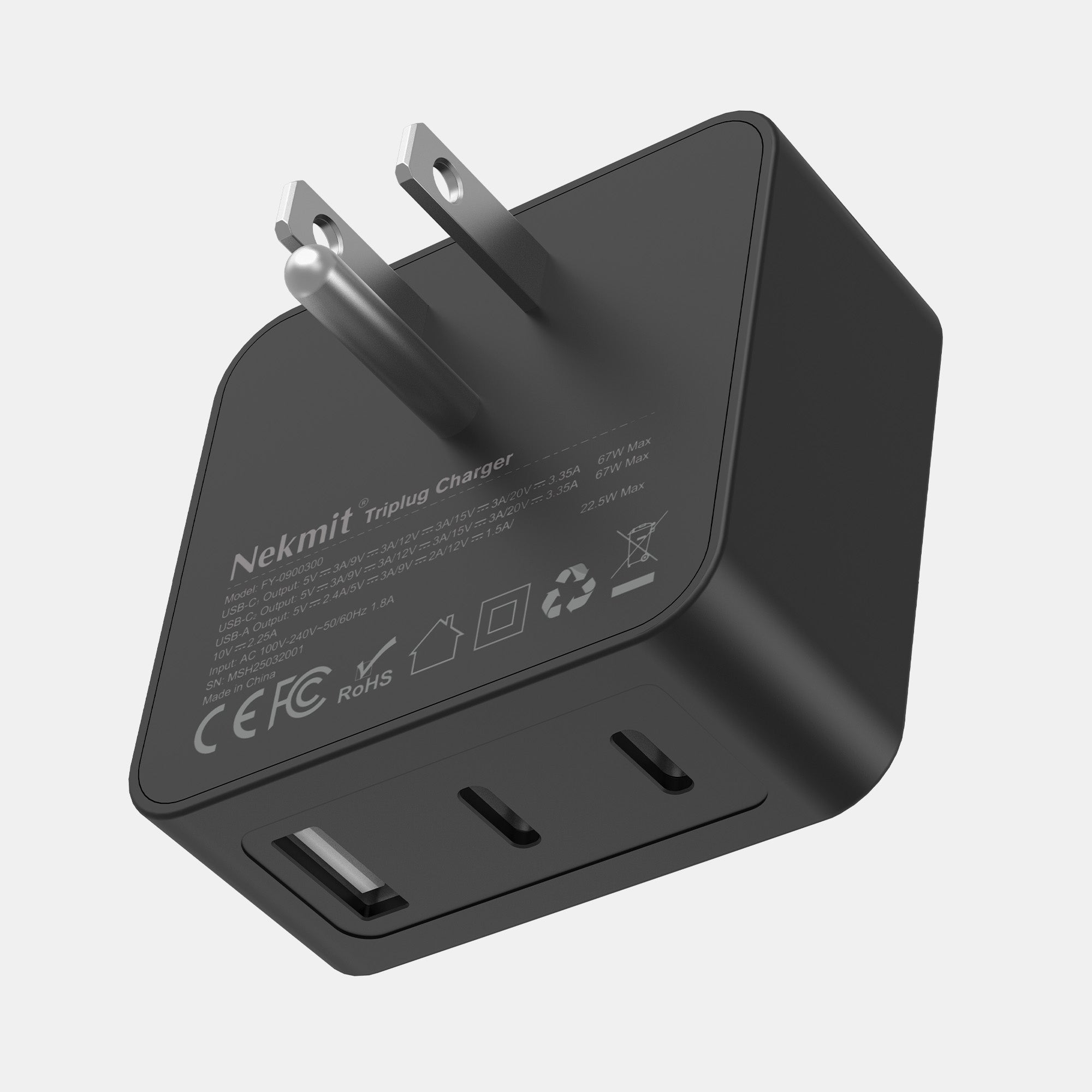 Black Nekmit triple charger with multiple ports on a white background