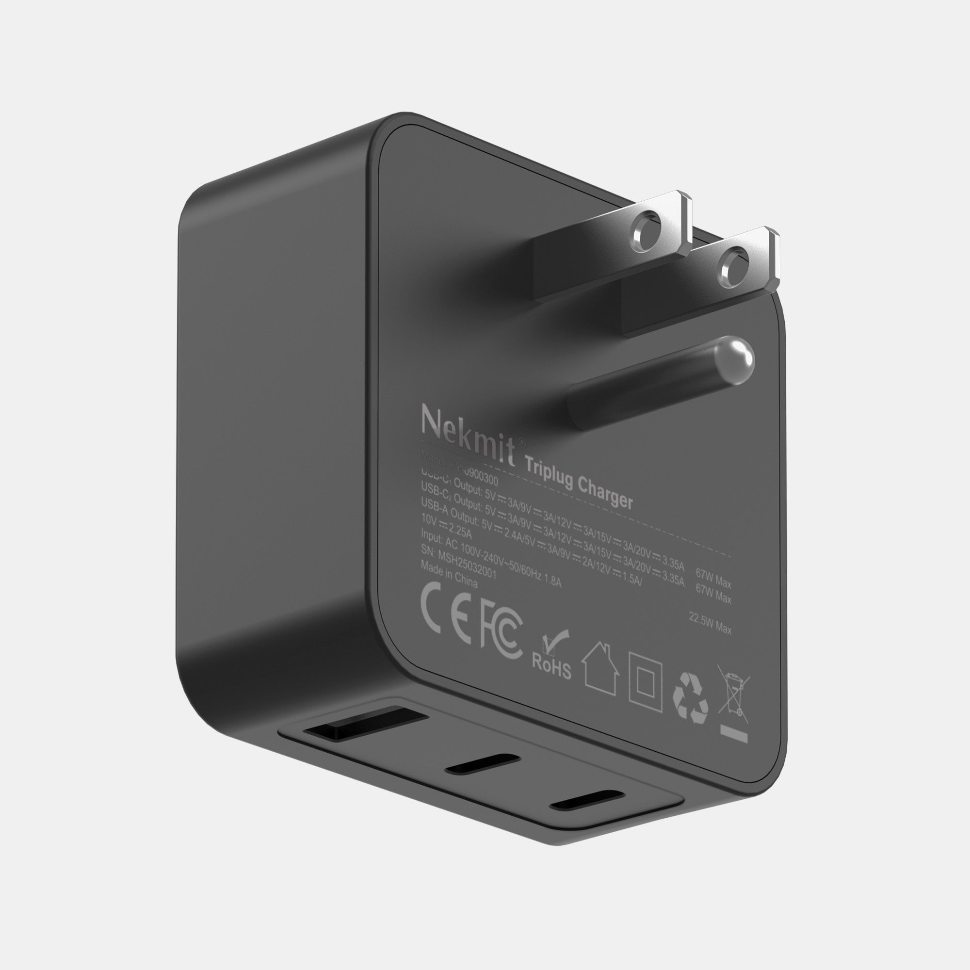 Black triple charger with 'Nekmit' branding on a white background