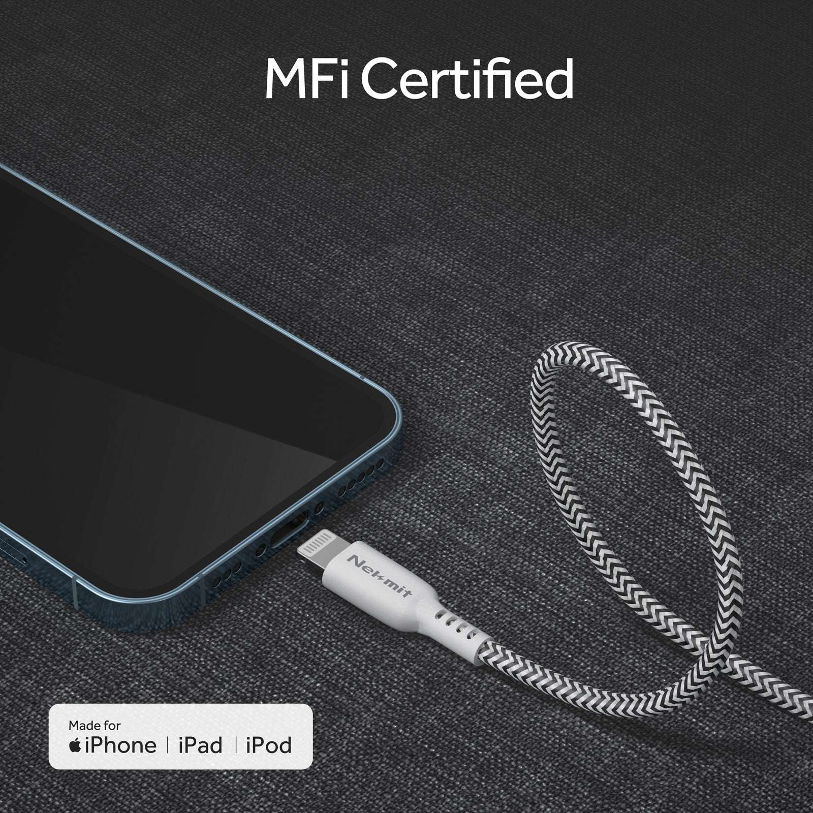 Nekmit 52W 4-Port Thin Flat Wall Charger USB-C With 6.6FT USB-C To Lightning Cable