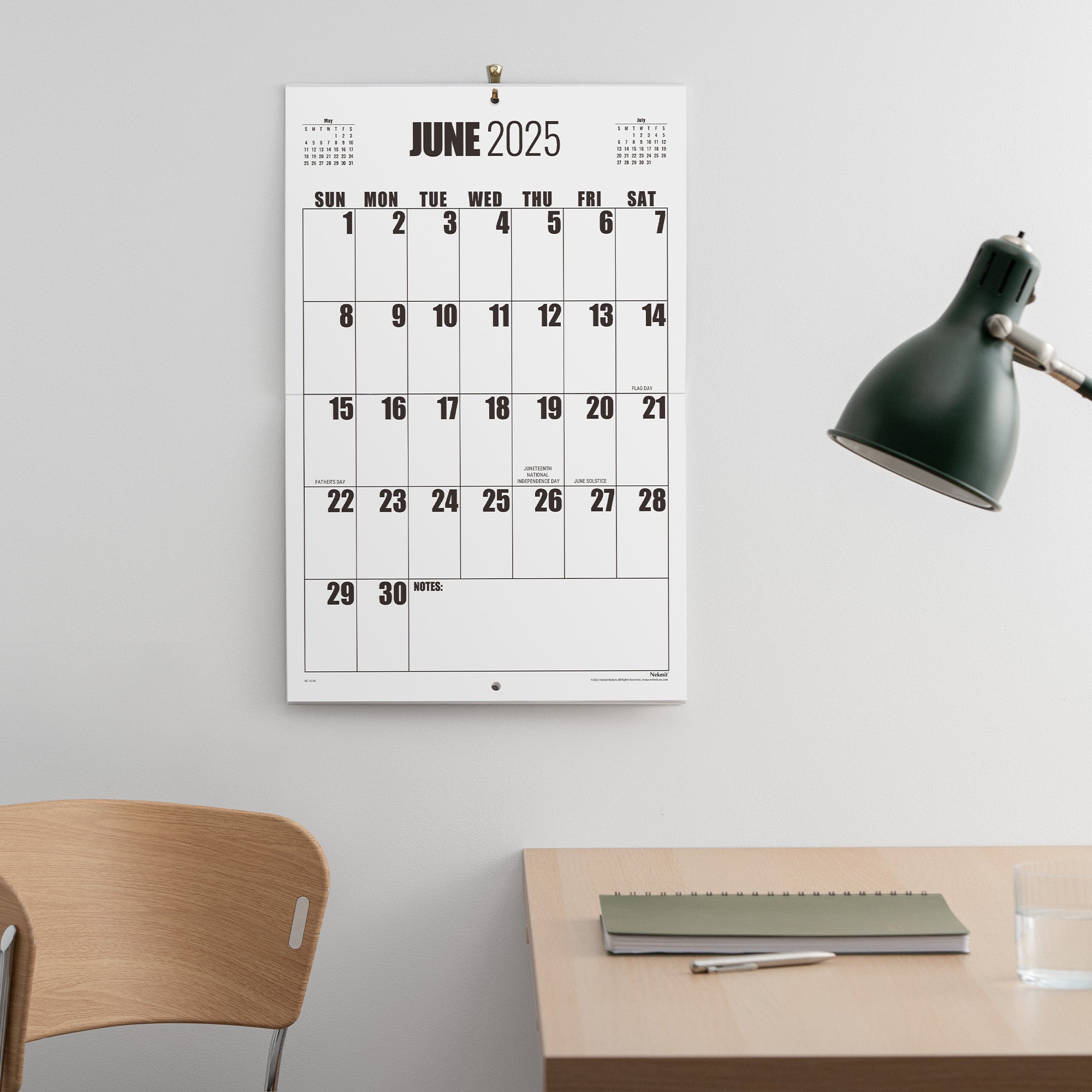 Nekmit 2025 - 2026 Large Print Big Grid Wall Calendar 22 3/4" x 14 3/4" (June 2025 - December 2026)