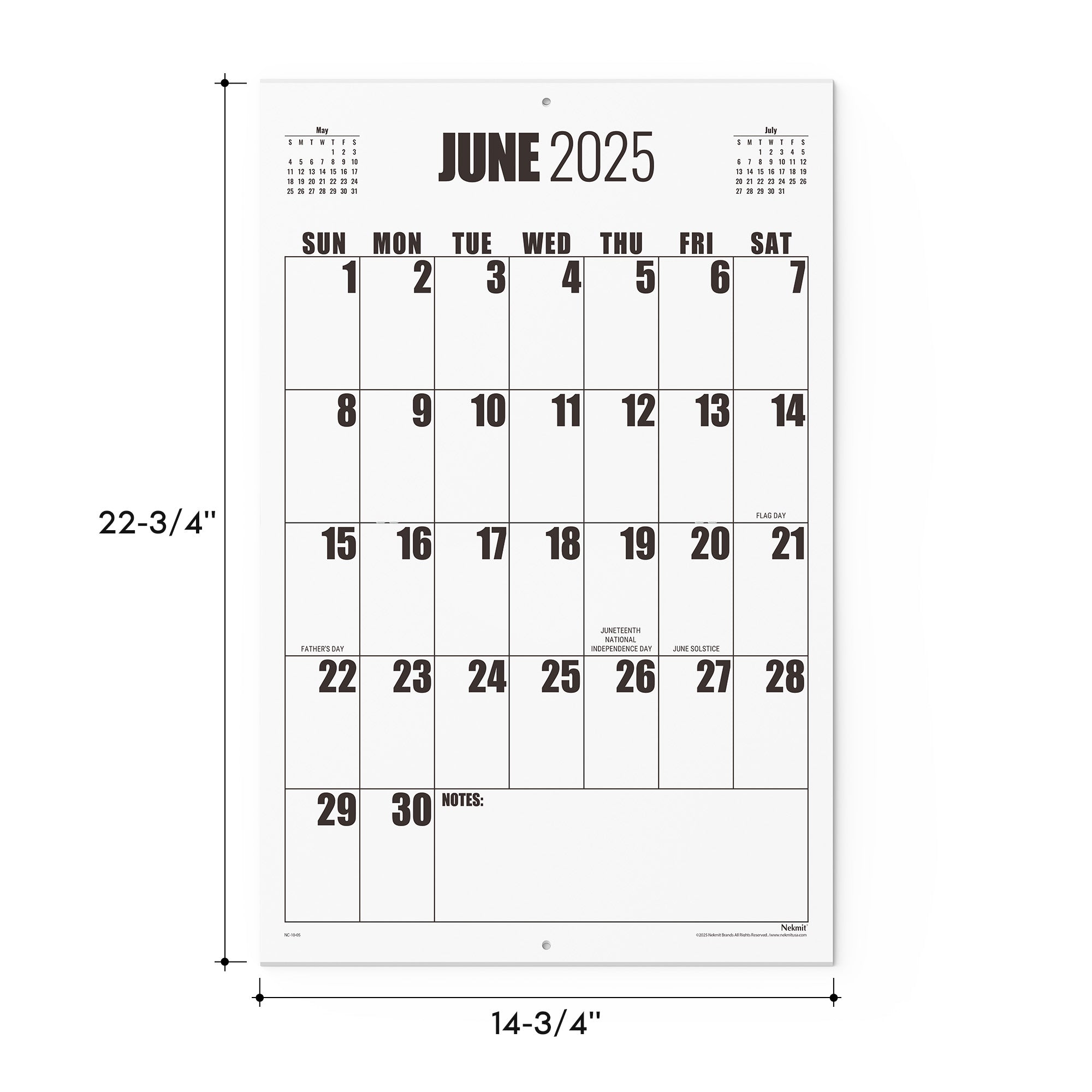 Nekmit 2025 - 2026 Large Print Big Grid Wall Calendar 22 3/4" x 14 3/4" (June 2025 - December 2026)