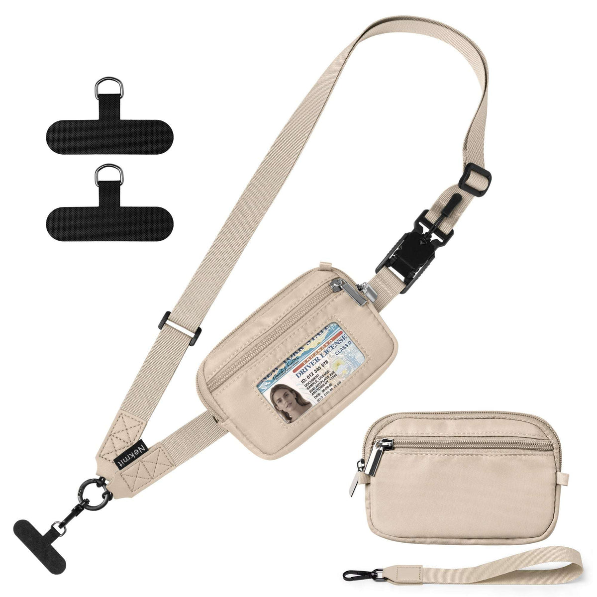 Nekmit Clip and Go Strap for Phone with Wallet Crossbody Beige