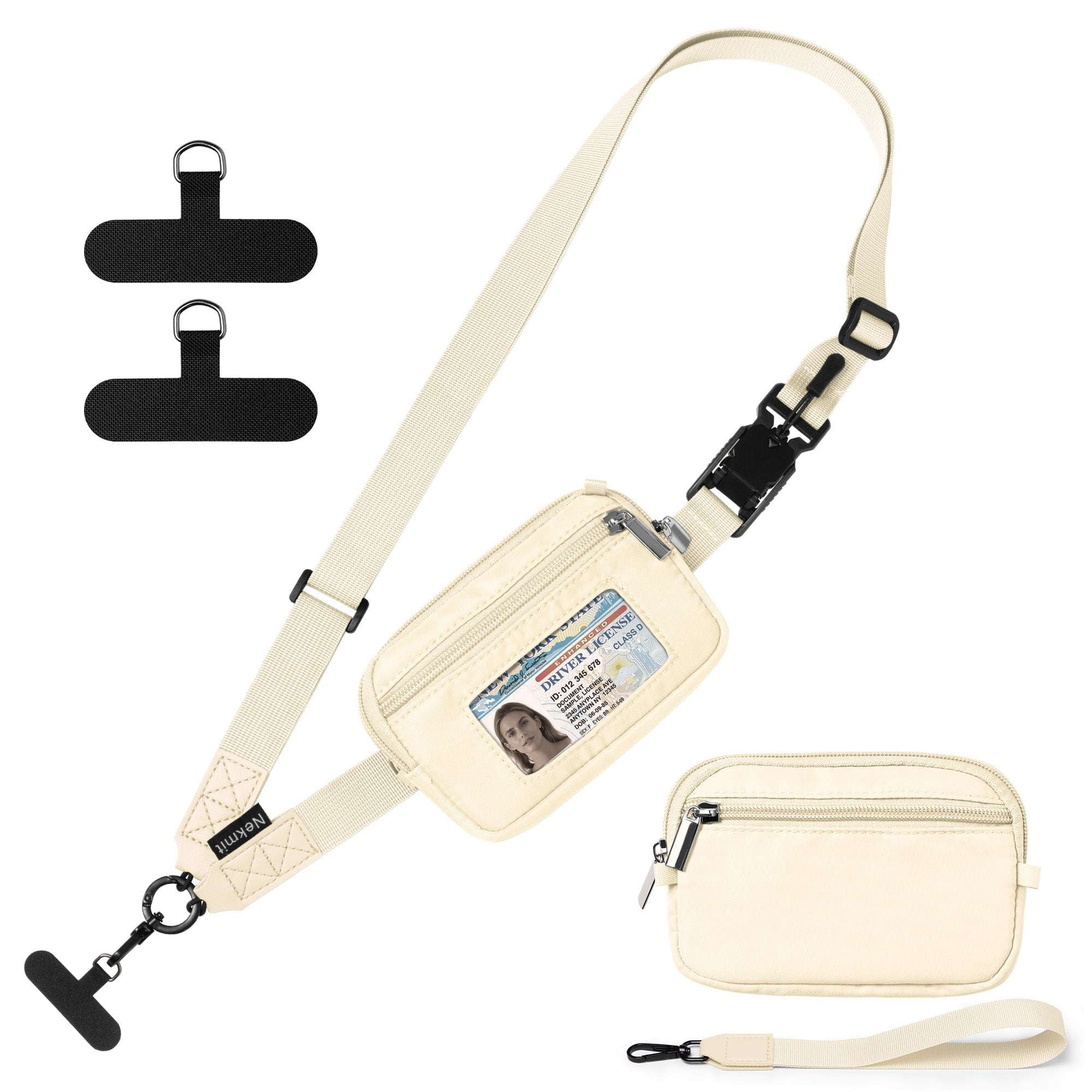 Nekmit Clip and Go Strap for Phone with Wallet Crossbody Dark Beige