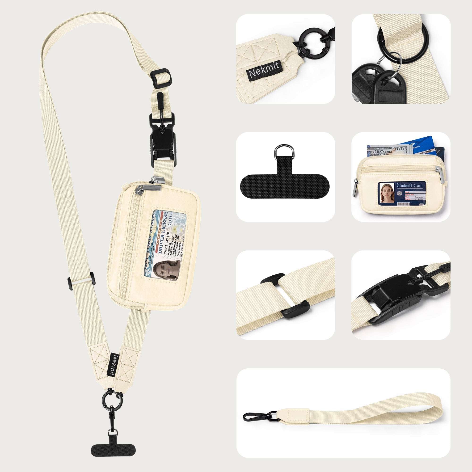 Nekmit Clip and Go Strap for Phone with Wallet Crossbody Beige