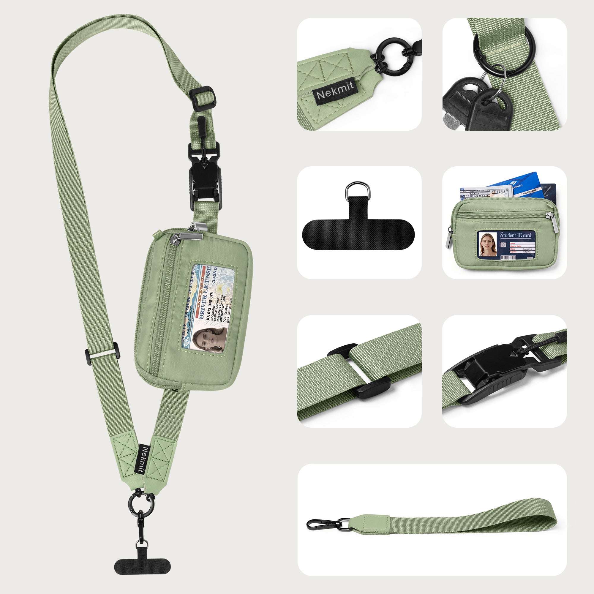Nekmit Clip and Go Strap for Phone with Wallet Crossbody Green
