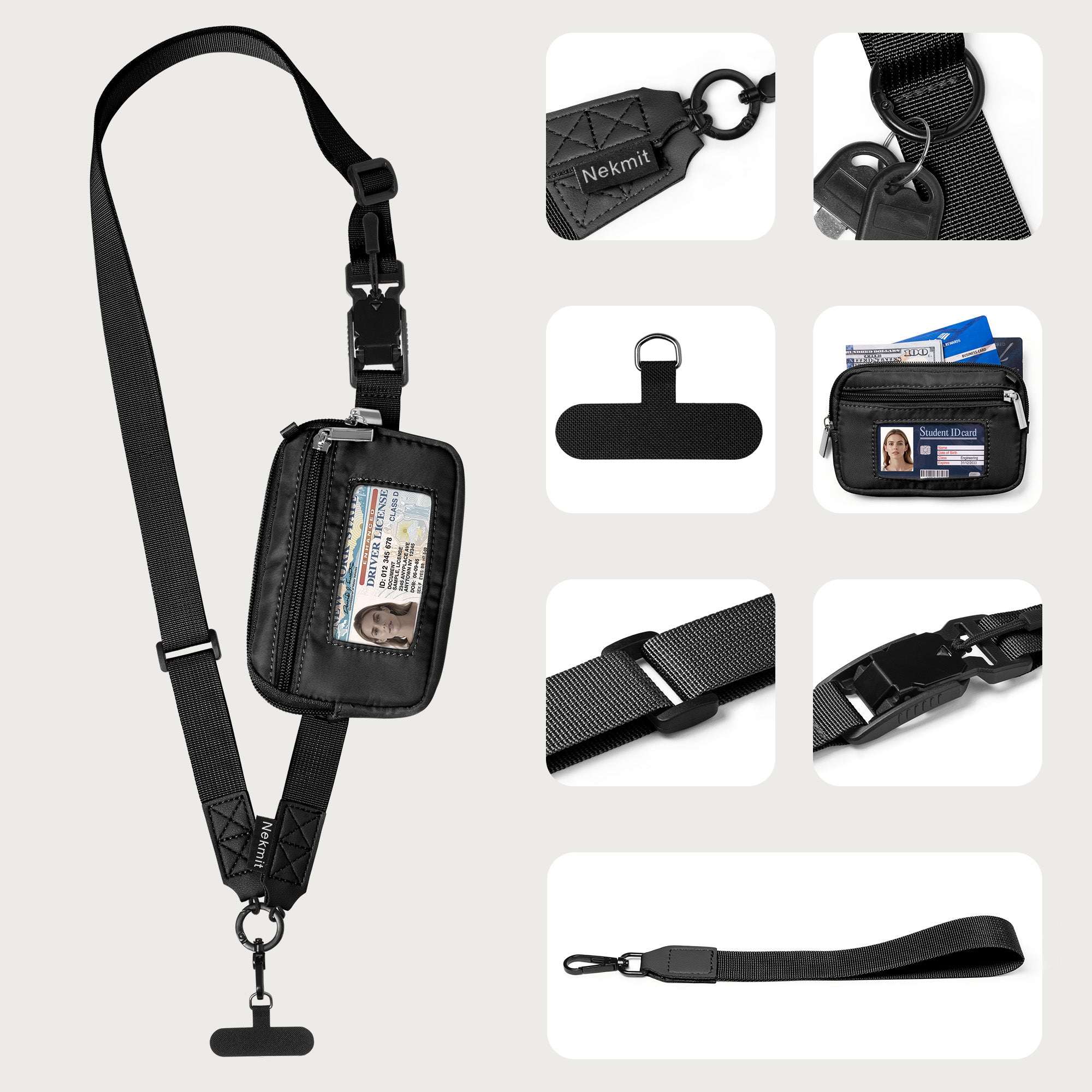 Nekmit Clip and Go Strap for Phone with Wallet Crossbody Black