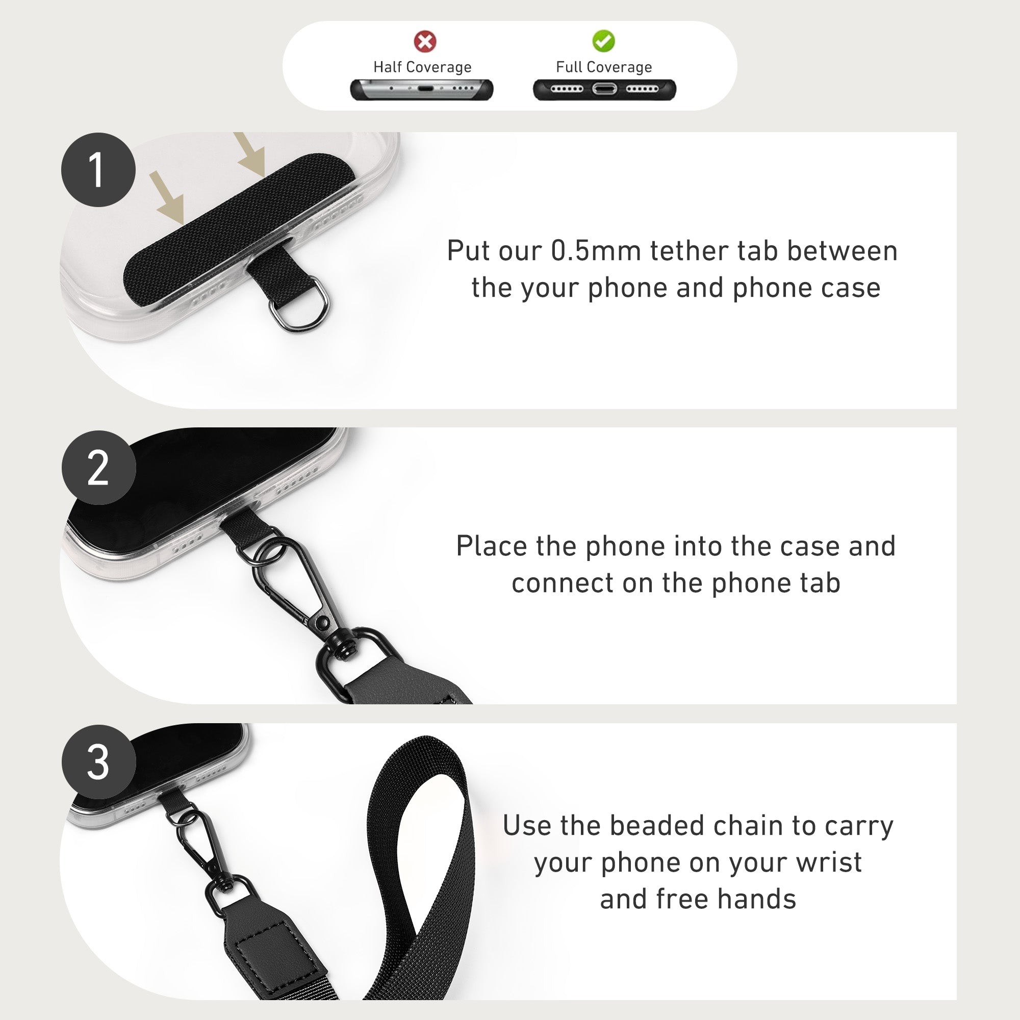 Nekmit Clip and Go Strap for Phone with Wallet Crossbody Black
