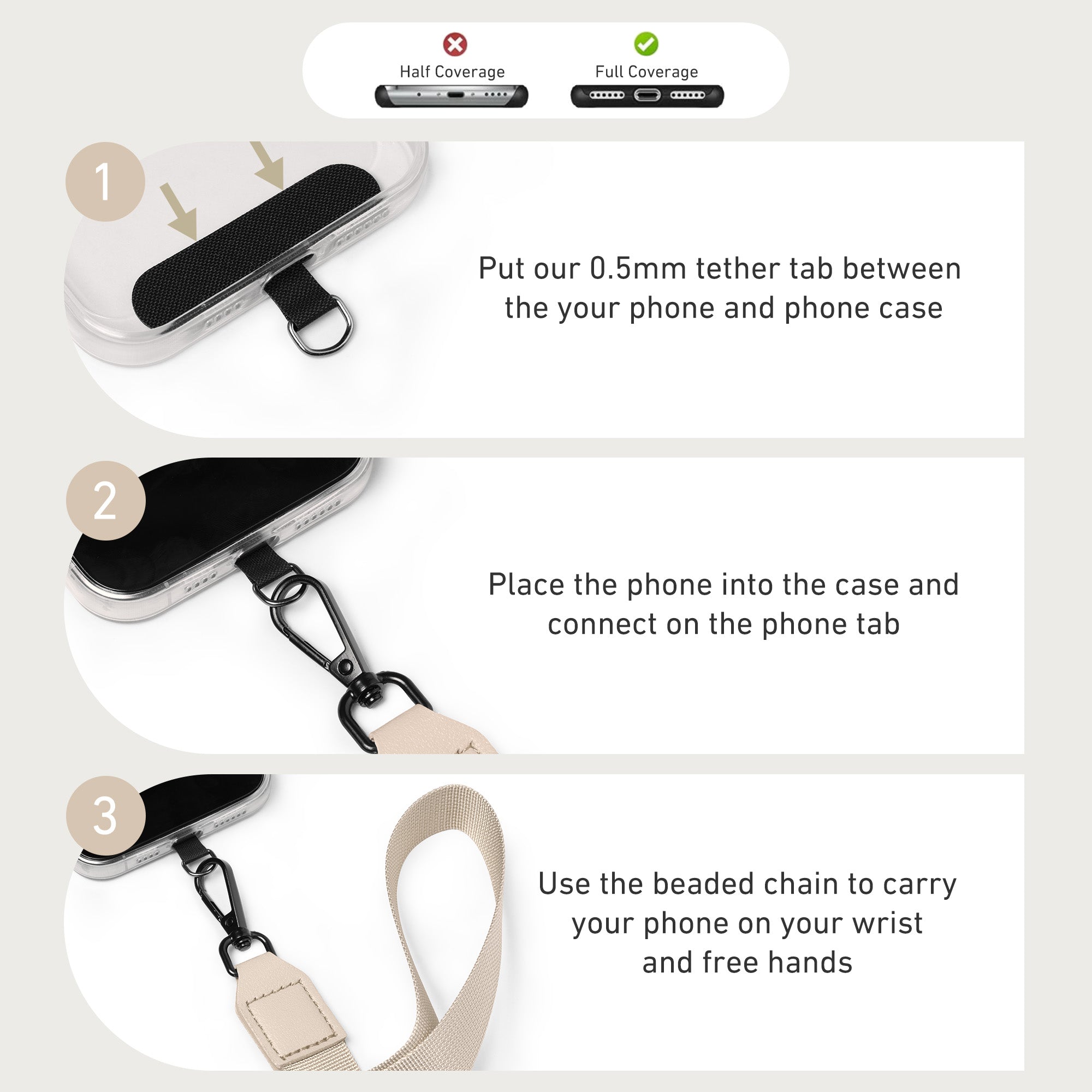 Nekmit Clip and Go Strap for Phone with Wallet Crossbody Dark Beige