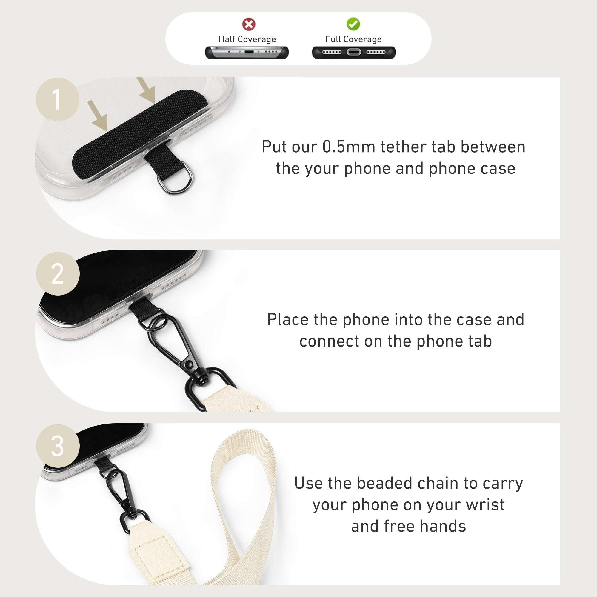 Nekmit Clip and Go Strap for Phone with Wallet Crossbody Beige