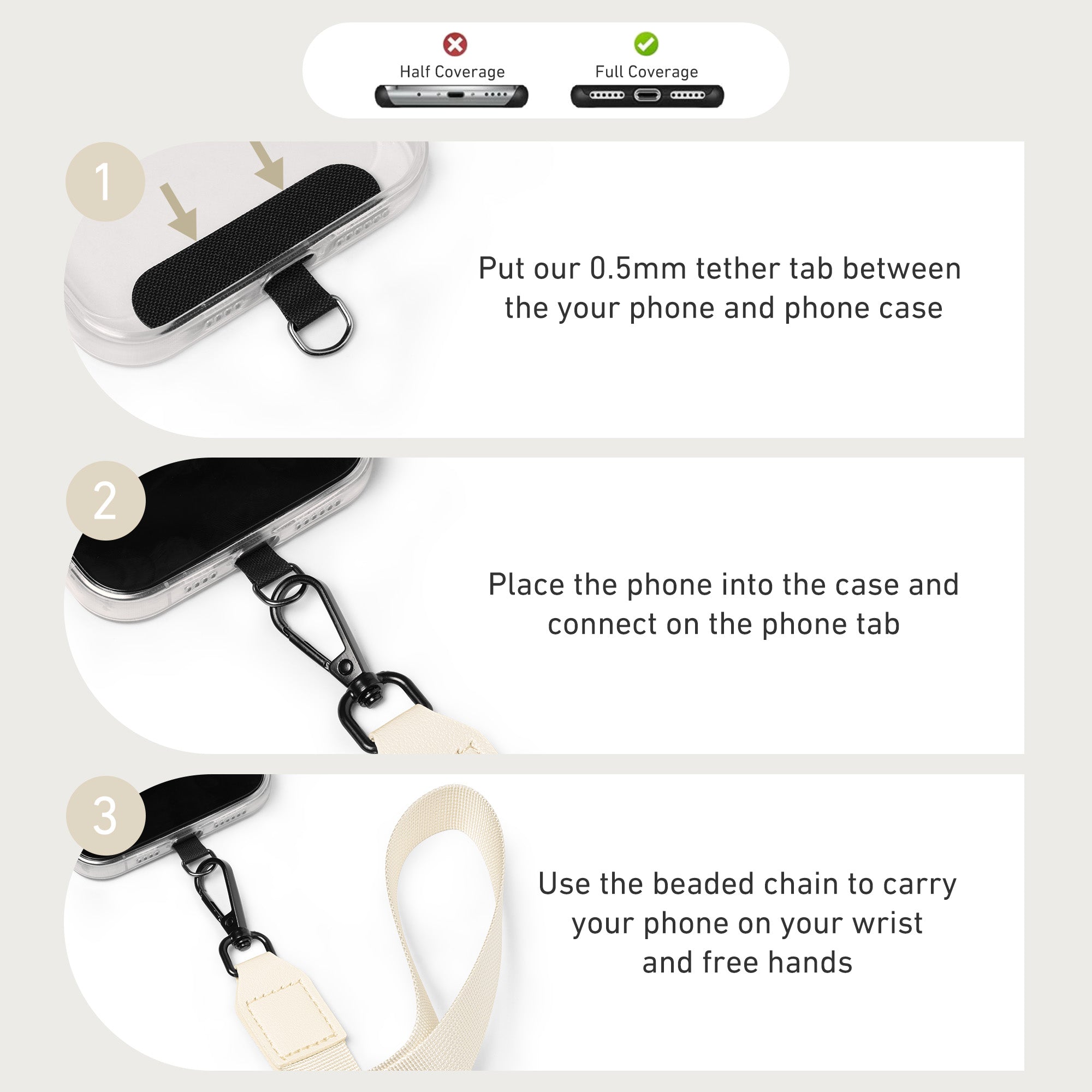Nekmit Clip and Go Strap for Phone with Wallet Crossbody Beige